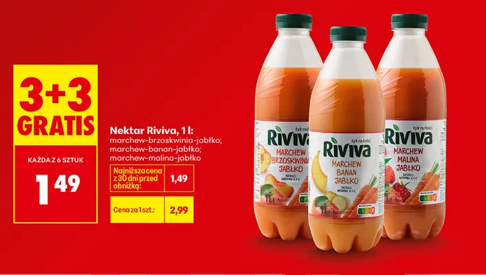 Nektar Riviva marchew-malina-jabłko promocja w Biedronka