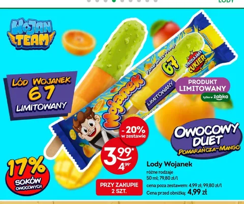 Lody Wojanek Pomarańcza-Mango promocja w Żabka