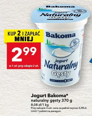 Jogurt naturalny gęsty promocja w LEWIATAN