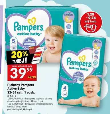 Pieluchy Pampers Active Baby 32-54szt. promocja w Twój Market