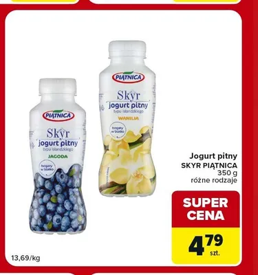 Jogurt pitny Skyr wanilia Piątnica promocja w Carrefour Market