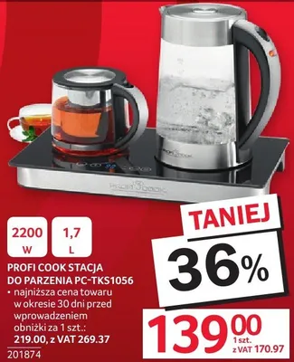 Stacja do parzenia kawy i herbaty Robot Cook PC-TKS1056 2200W 1,7L promocja w Selgros
