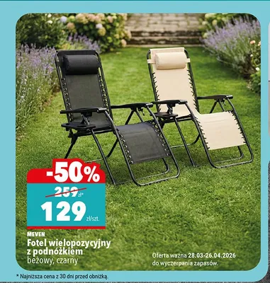 Fotel wielopozycyjny z podnóżkiem beżowy, czarny promocja w Biedronka