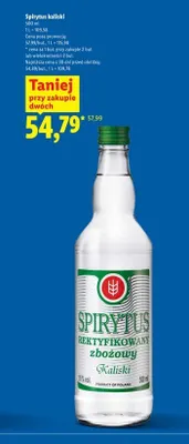 Spirytus rektyfikowany zbożowy Kaliski promocja w Lidl