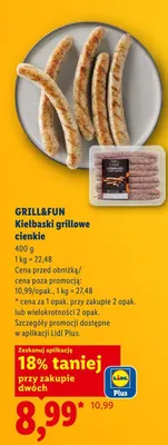 Kiełbaski grillowe cienkie Grill&Fun promocja w Lidl