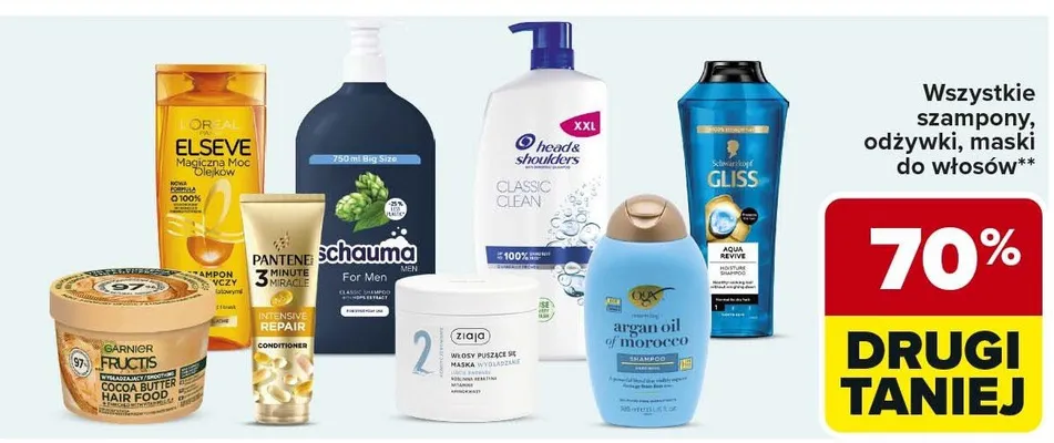 Wszystkie szampony, odżywki, maski do włosów promocja w Carrefour