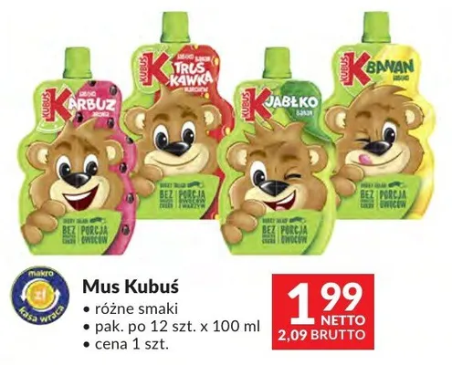 Mus Kubuś różne smaki promocja w Makro