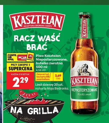 Piwo Kasztelan Niepasteryzowane promocja w Biedronka