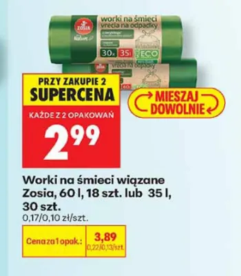 Worki na śmieci wiązane Zosia 60 l promocja w Biedronka