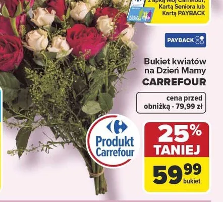 Bukiet kwiatów na Dzień Mamy Carrefour promocja w Carrefour