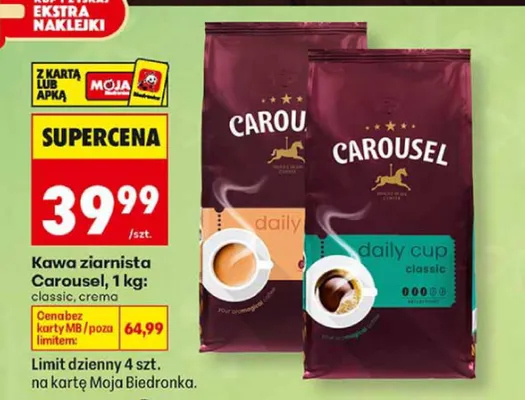 Kawa ziarnista Carousel classic promocja w Biedronka