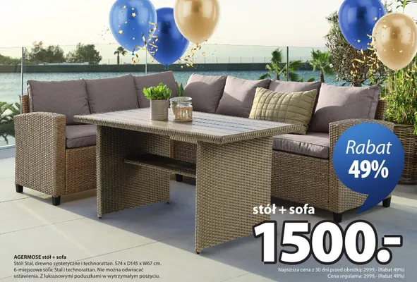 Zestaw ogrodowy AGERMOSE stół + sofa promocja w Jysk