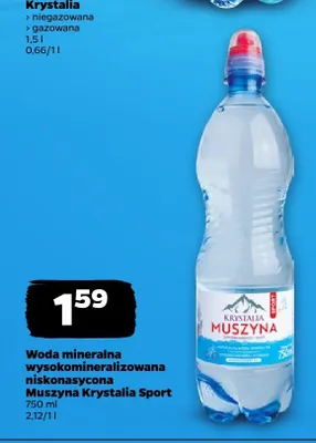 Woda mineralna wysokozmineralizowana niskonasycona Muszyna Krystalia Sport promocja w Netto