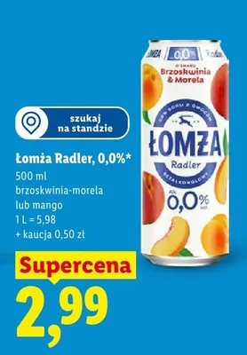 Piwo bezalkoholowe Łomża Radler 0,0% brzoskwinia-morela promocja w Lidl