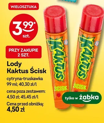 Lody Kaktus Ścisk cytryna-truskawka promocja w Żabka