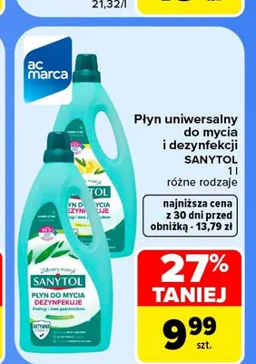 Płyn uniwersalny do mycia i dezynfekcji Sanytol promocja w Carrefour