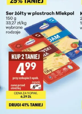 Ser żółty w plastrach Mlekpol Gouda promocja w Delikatesy Centrum