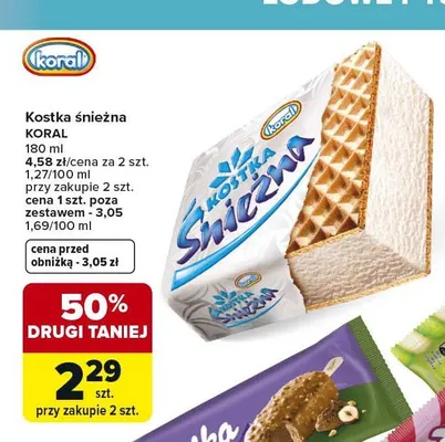 Lody Kostka śnieżna Koral promocja w Carrefour Market