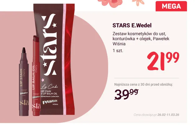 Zestaw kosmetyków do ust konturówka + olejek Pawełek Wiśnia promocja w Rossmann
