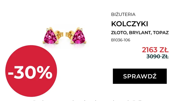 Kolczyki Briju złote z brylantem i topazem B1036-106 promocja w Briju