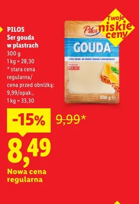 Ser gouda w plastrach Pilos promocja w Lidl