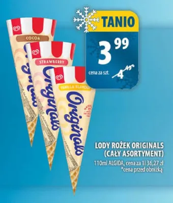Lody rożek originals (cały asortyment) promocja w Arhelan