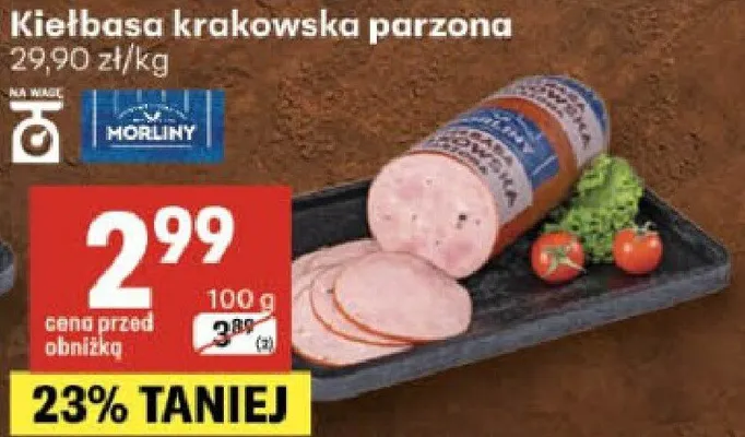 Kiełbasa krakowska parzona promocja w Delikatesy Centrum