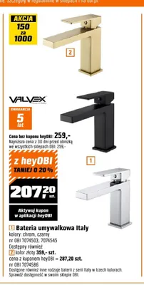 Bateria umywalkowa Valvex Italy czarny promocja w OBI