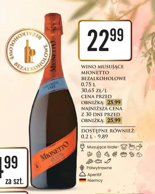 Wino musujące bezalkoholowe Mionetto promocja w Dino