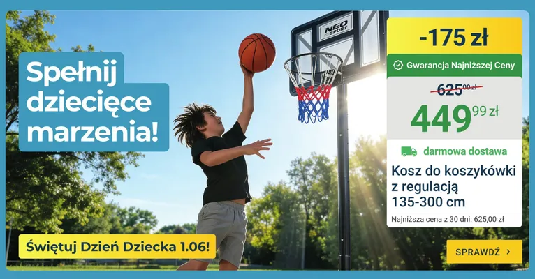 Kosz do koszykówki NEO SPORT z regulacją 135-300cm promocja w ERLI