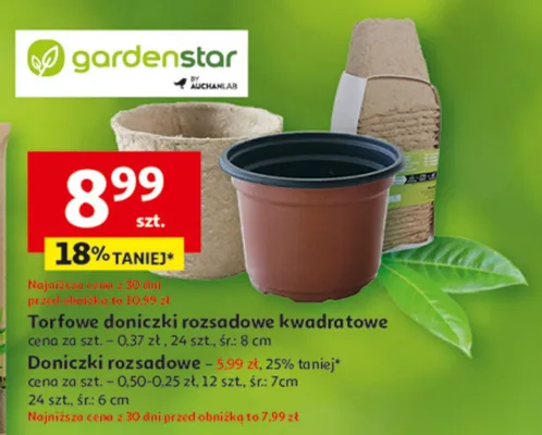 Doniczki rozsadowe cena za szt - 0,50-0,25 zł, 12 szt, śr: 7cm 24 szt, śr: 6 cm promocja w Auchan