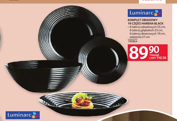 Komplet obiadowy 19 części Harena Black Luminarc promocja w Selgros