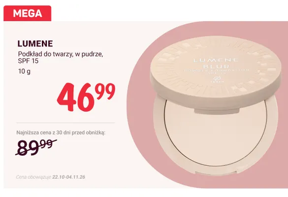 Podkład do twarzy w pudrze SPF 15 Lumene promocja w Rossmann