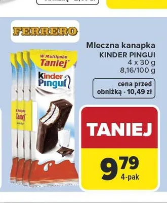 Mleczna kanapka Kinder Pingui 4-pak 30g promocja w Carrefour