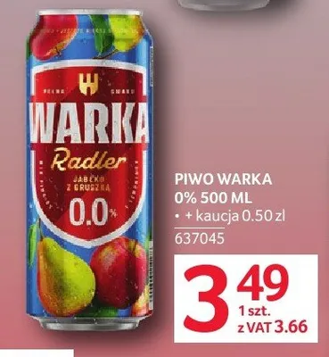 Piwo bezalkoholowe Warka Radler 0% z gruszką promocja w Selgros