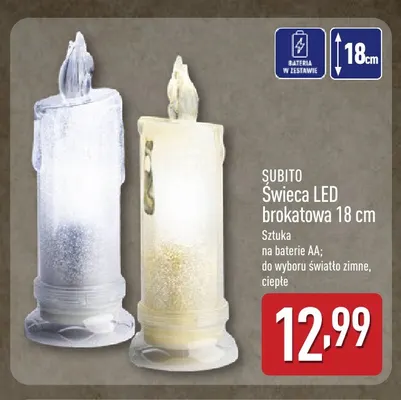 Świeca LED brokatowa 18 cm Subito promocja w Aldi
