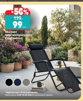 Fotel wielopozycyjny z zagłówkiem BLACK FOREST promocja w Biedronka Home