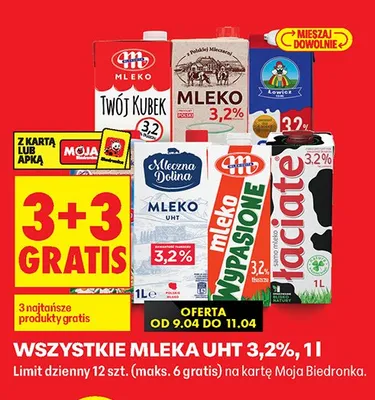 Mleko UHT 3,2% Mleczna Dolina promocja w Biedronka
