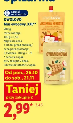 Mus owocowy XXL Cynamonowo Owolovo promocja w Lidl