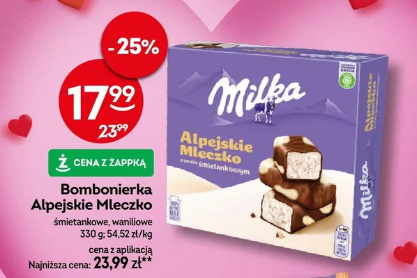 Bombonierka Alpejskie Mleczko śmietankowe, waniliowe Milka promocja w Żabka