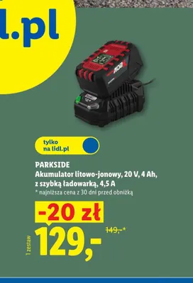 Akumulator litowo-jonowy z szybką ładowarką Parkside promocja w Lidl