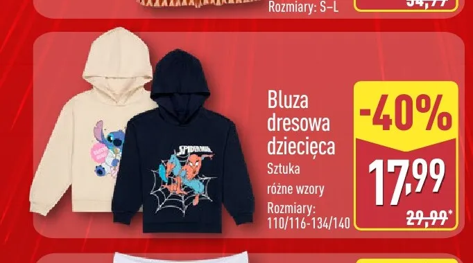 Bluza dresowa dziecięca promocja w Aldi