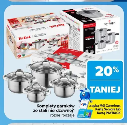 Komplety garnków ze stali nierdzewnej promocja w Carrefour