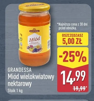 Miód wielokwiatowy nektarowy GRANDESSA promocja w Aldi
