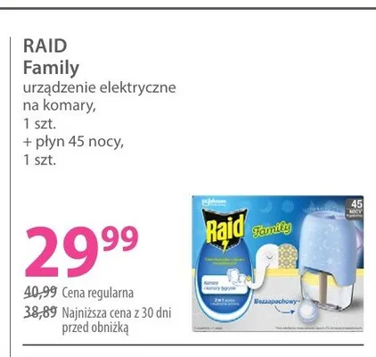 Urządzenie elektryczne na komary + płyn 45 nocy RAID Family promocja w Hebe