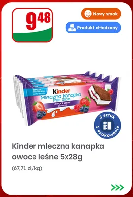 Kinder mleczna kanapka owoce leśne 5-pak 28 g promocja w Dino