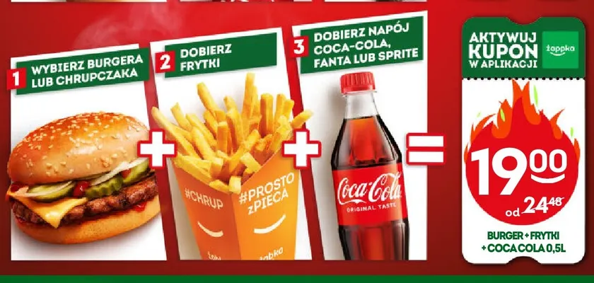 Zestaw Burger + frytki + Coca-Cola 0,5 l promocja w Żabka