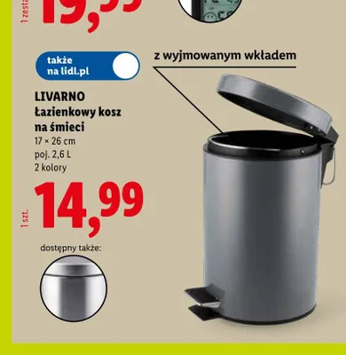Łazienkowy kosz na śmieci LIVARNO 17x26cm 2,6l promocja w Lidl