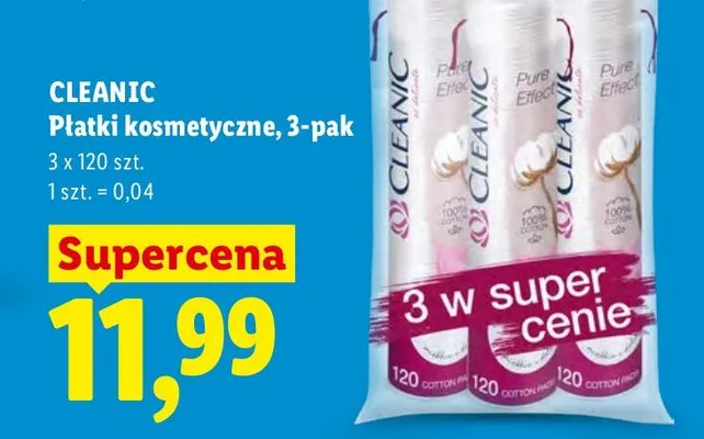 Płatki kosmetyczne Cleanic 3-pak promocja w Lidl