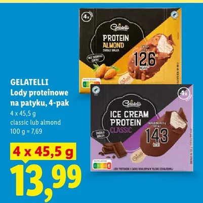 Lody proteinowe na patyku Gelatelli almond 4-pak promocja w Lidl